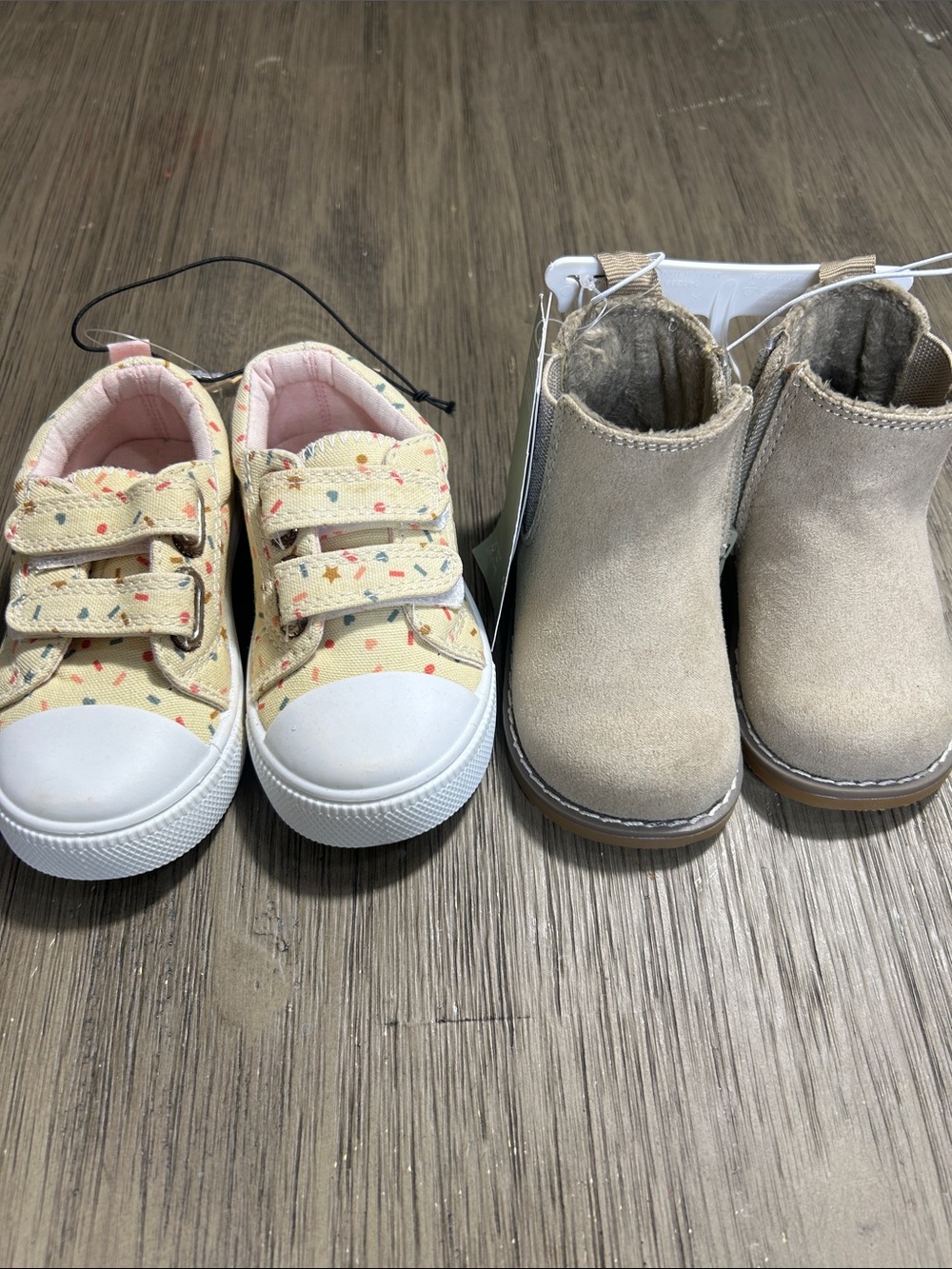 Kids Neutral Tan Boots and Cream Patterned Sneakers - Unbranded